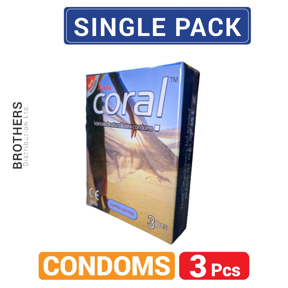 Coral Super Dotted Lubricated Natural Latex Condom for Men | Single Pack 3pcs | Malaysia