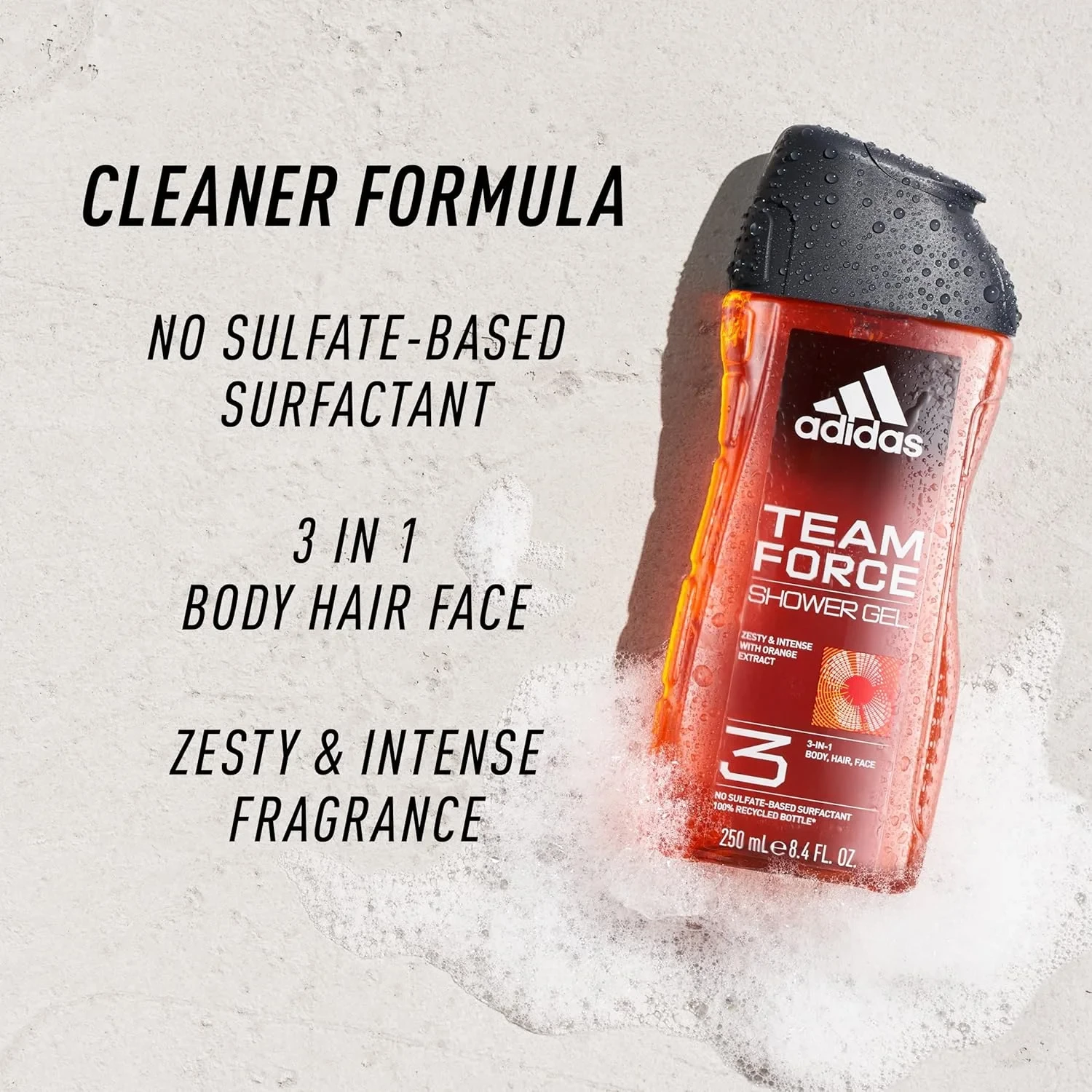 Adidas Team Force 3in1 Body, Hair And Face Shower Gel For Men 250ml | Made in Spain