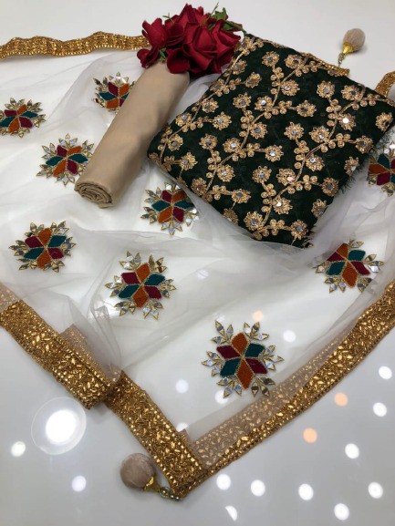 Semi-stitched Georgette Embroidery Three Piece