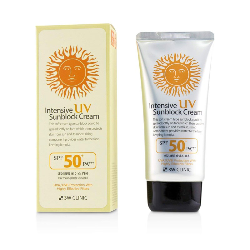 3W Clinic Intensive UV Sunblock Cream SPF50 Pa+++ 70ml | For Make up Base Use Also