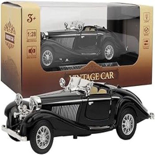 RiToEasysports Vintage Car Model, High Simulation, Miniature Alloy, Retractable Car, Toy, Gift Collection, Decoration with Sound Light (Black)