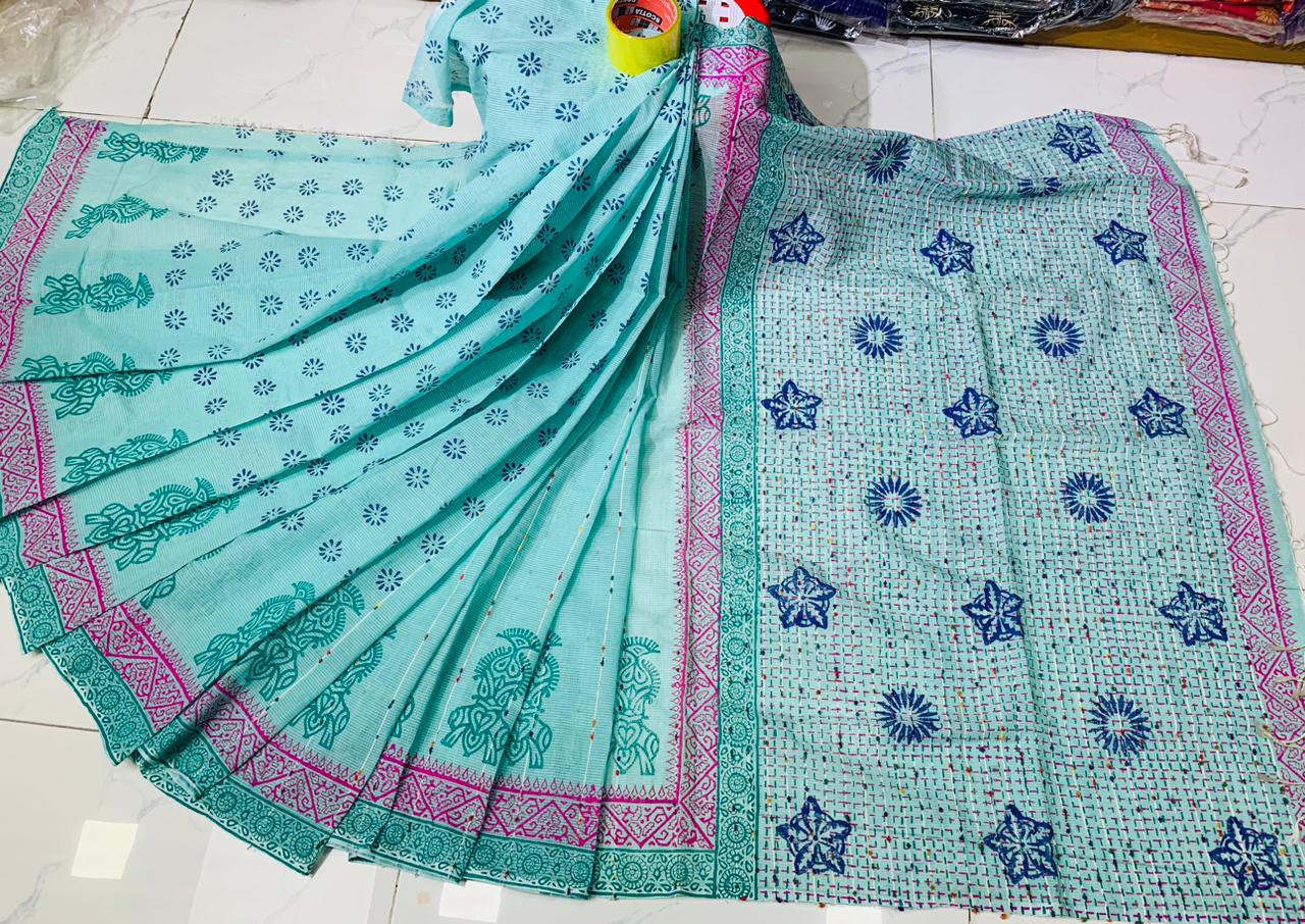 Cotton block print saree