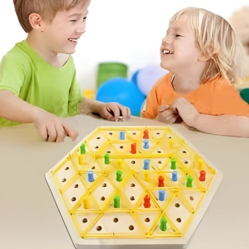 Triggle Board Game Wooden Brain Teaser With Rubber Band Strategy Puzzle