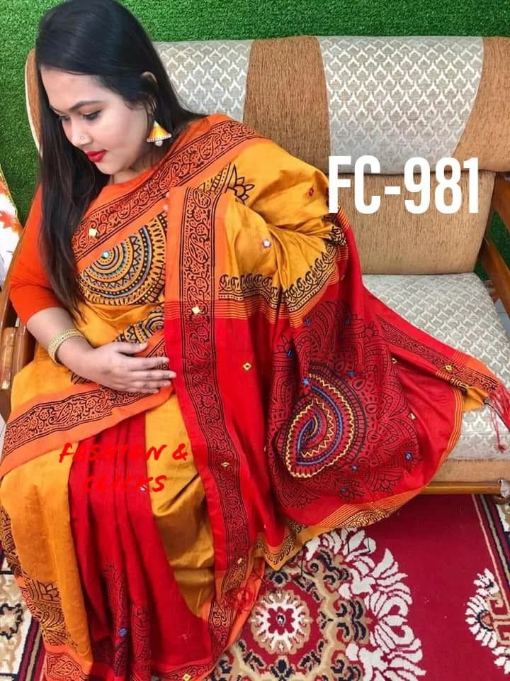 Handprint half silk saree