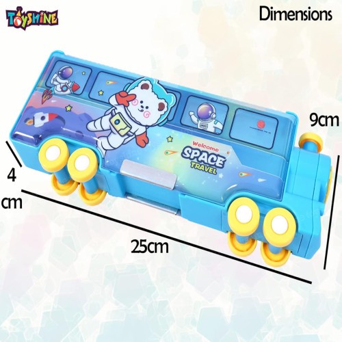 Toyshine Space Travel Train Pencil Box with Moving Tyres and Sharpner for Kids - Blue