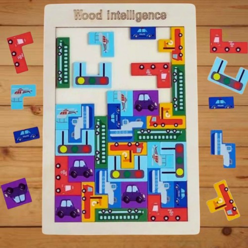 Wooden Puzzle Kids Toy Wood Jigsaw Puzzles Cartoon Vehicle Baby Learning Toy best price in bd