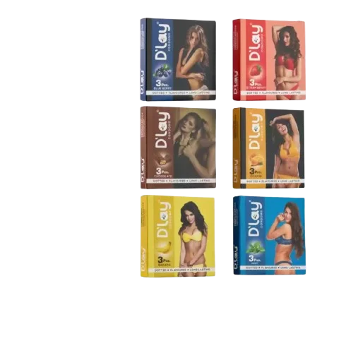D’lay Condoms Combo for Men 3pcs x 6 Flavor Pack Dotted Long Lasting Condom | Chocolate, Strawberry, Banana, Mint, Blueberry, Orange Flavor | Wedding, Honeymoon, Valentine Couple Combo Pack | India