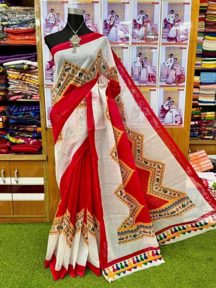 Exclusive Design Beautiful Half Silk Skin Print Saree