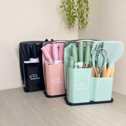 12 Pcs Silicone Cooking Set Non-Stick Spatula Shovel Wooden Handle Set