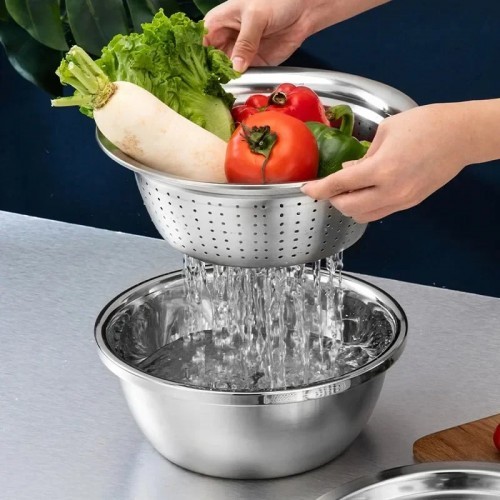 3 In 1 Stainless Steel Drain Basket Vegetable Cutter For Kitchen
