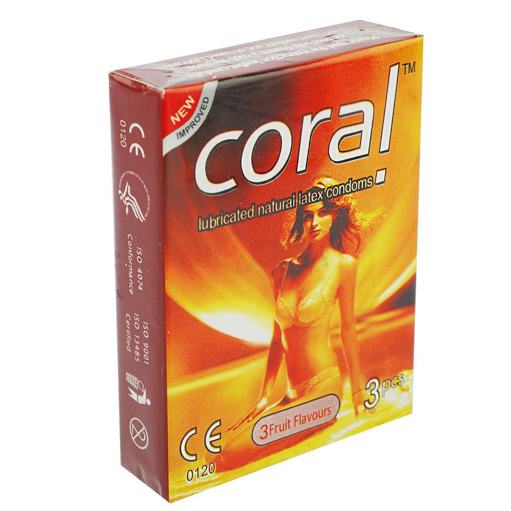 Coral Condom for Men 3 Fruits Flavors Girl Lubricated Natural Latex Condom | 2 Pack Combo 3×2=6pcs | Malaysia