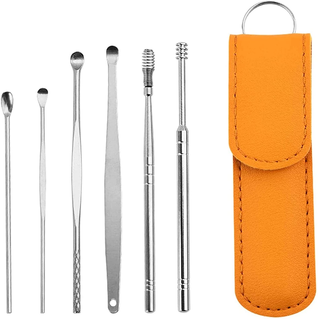 6pcs Ear Cleaning & Pick Set Portable Stainless Steel Set With Lather Case