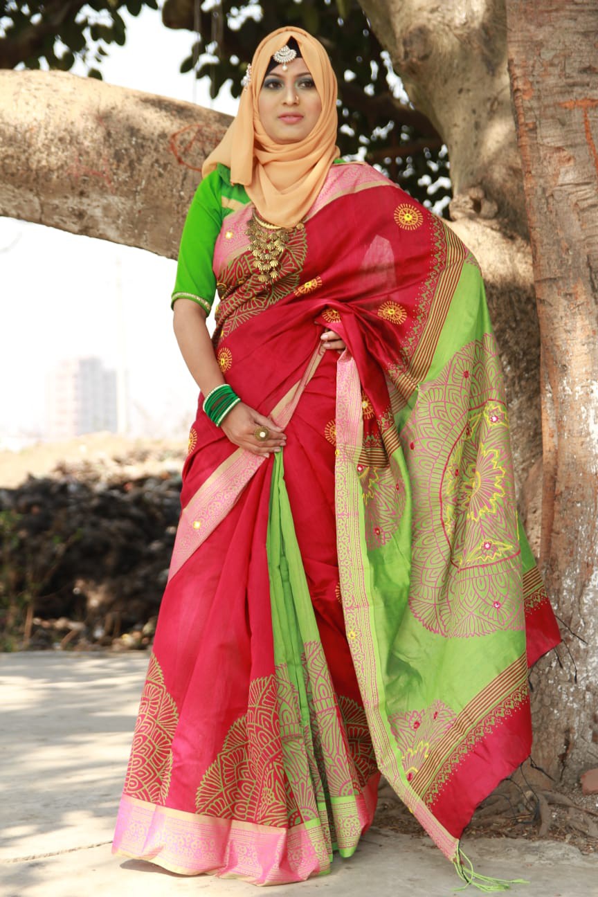 Handprint half silk saree