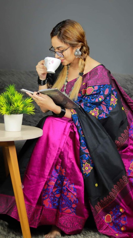 Handprint half silk saree