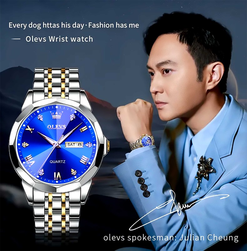 OLEVS 9931G New Exclusive Design Quartz Watch for Men Royal blue