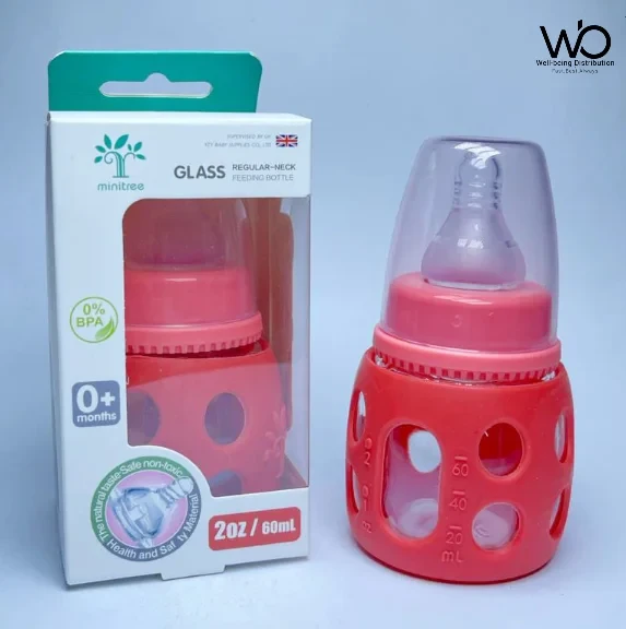 Baby Feeder Bottle Minitree Regular Neck Baby Feeding Glass Bottle 0m+ 60ml Bottle Multicolor Available