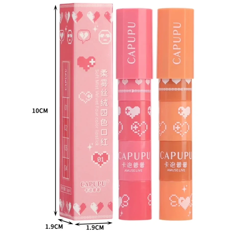 Cappuvini 4 In 1 Waterproof Long Lasting Non-stick Cup Lip Gloss Matte Velvet Lipstick Pen Crayon Lipstick Fashion Red Lip Tint Makeup Cosmetic