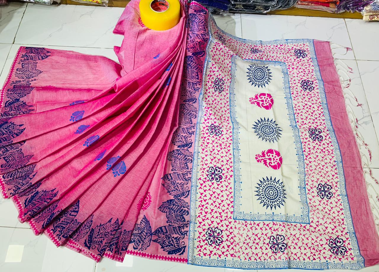 Cotton block print saree