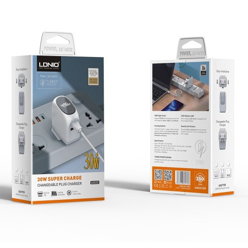 LDNIO A2522C 30W Quick Charger With Lightning Charging Cable