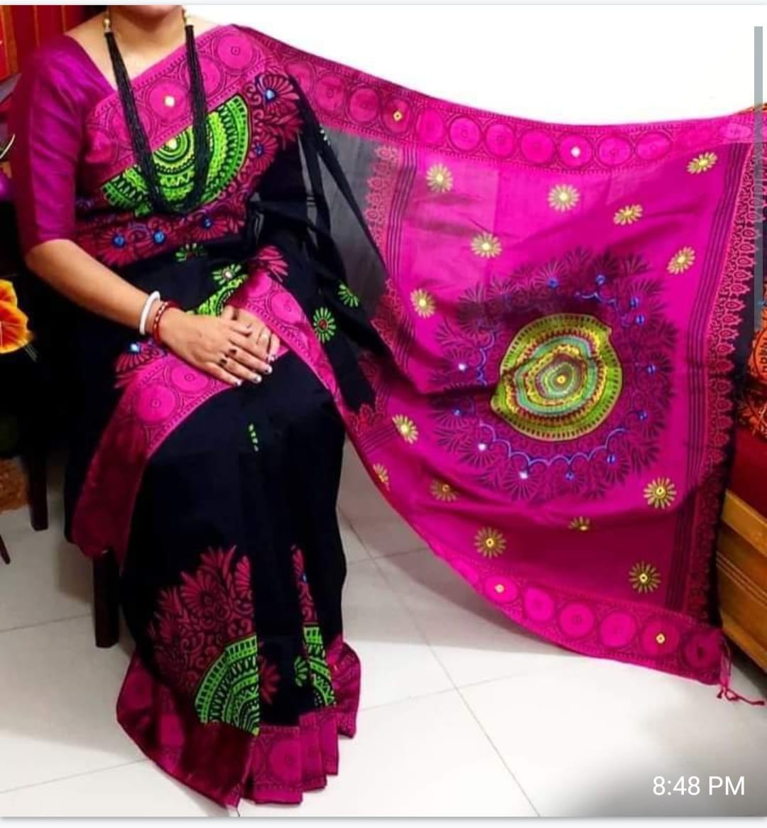 Handprint half silk saree