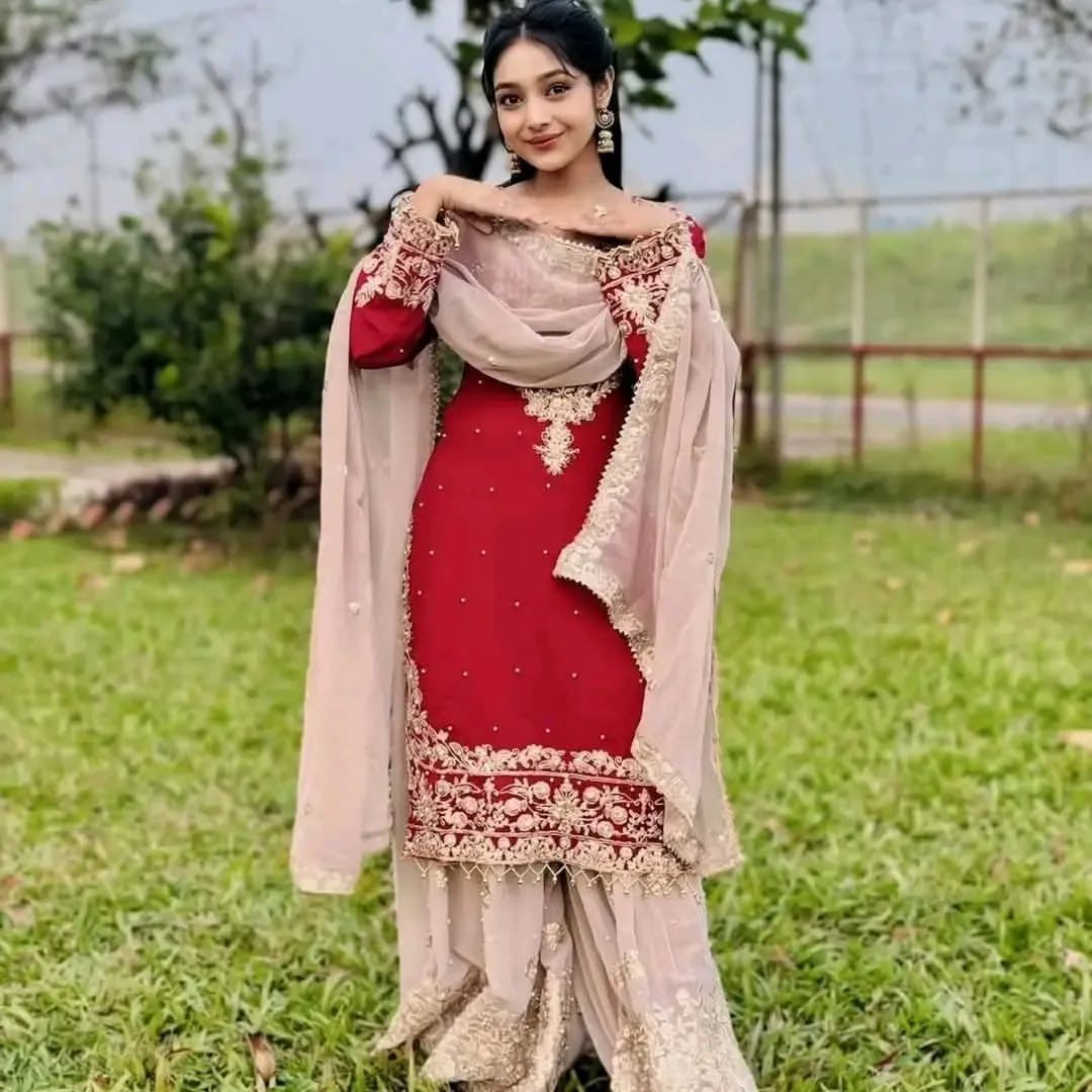 Viral Red Garara Three Piece