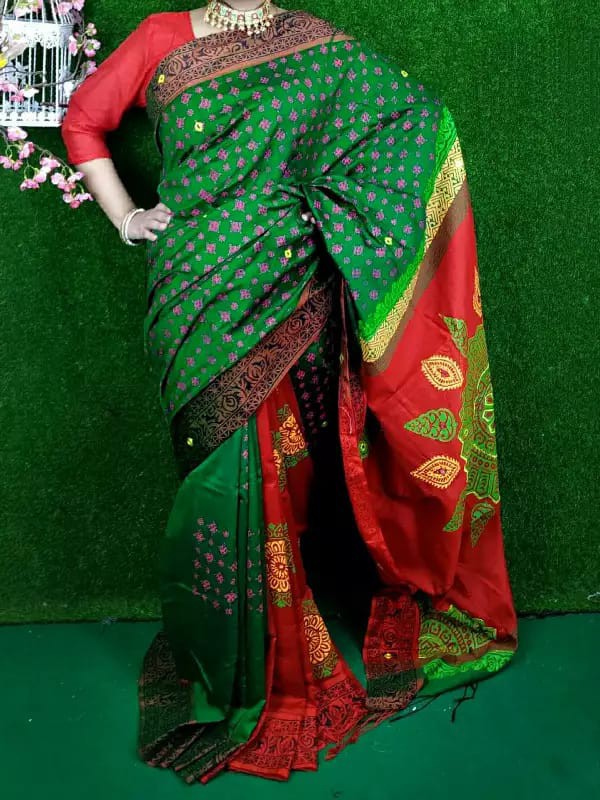 Handprint half silk saree