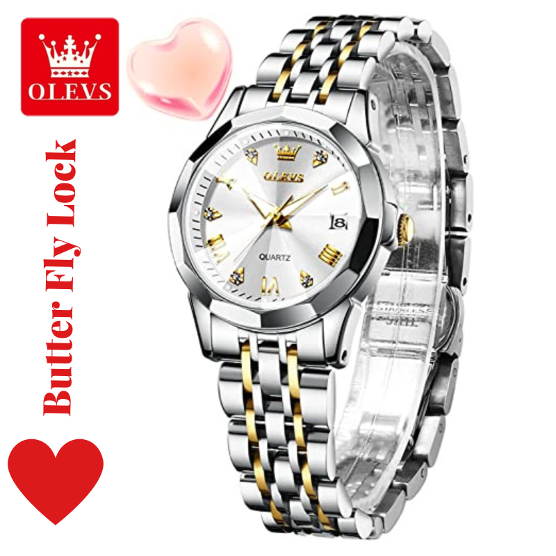 Butter Fly Lock OLEVS Watch for Women Silver