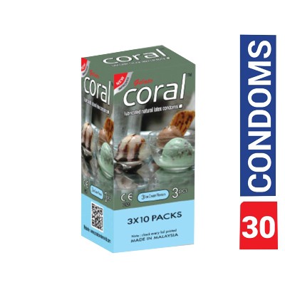 Coral 3 Ice Cream Flavored Lubricated Natural Latex Condom | Full Box 3×10=30pcs | Malaysia