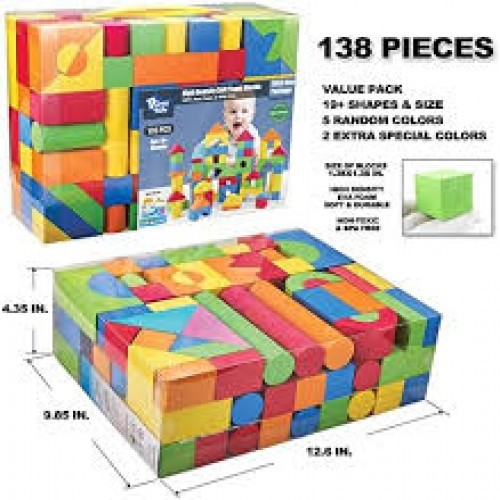 Foam Blocks for Toddlers, 138 Pieces EVA Soft Stacking Building Blocks Toy Set, Early Learning Construction Toys & Gifts for Kids, Boys & Girls 18+ Months 1-3 Years