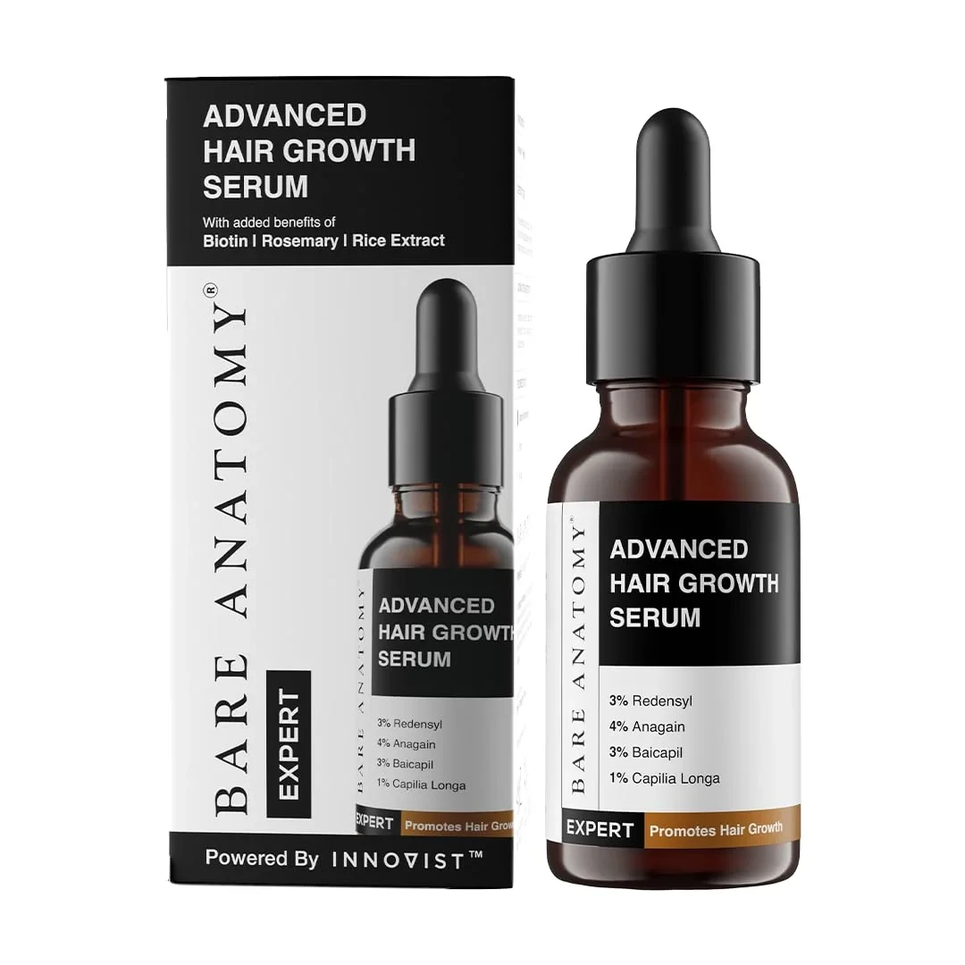 Bare Anatomy Advanced Hair Growth Serum 30ml | 3% Redensyl + 4% Anagain + 3% Baicapil + 1% Capilia Longa, Rosemary, Biotin & Rice Extract | Hair growth & Hair fall control serum for Women & Men