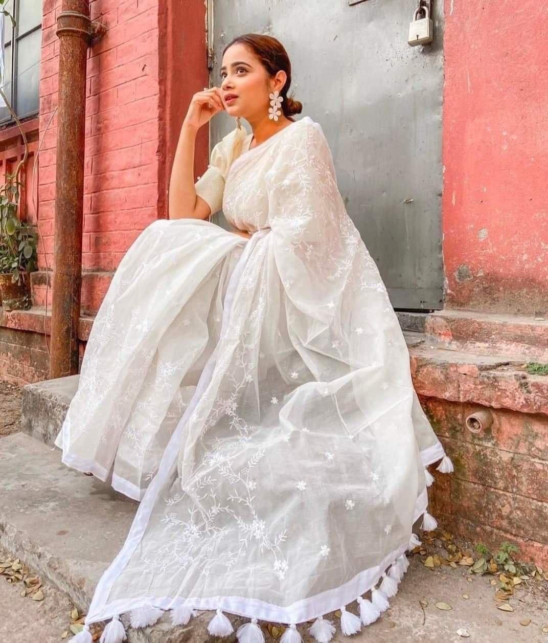 Embroidery work on half-silk sarees