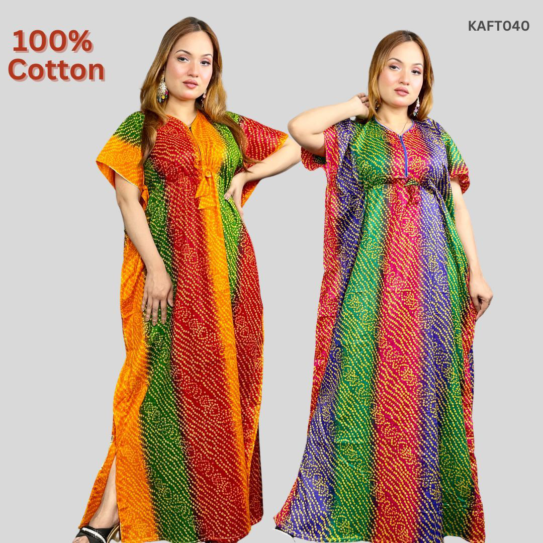 100% Cotton Chunri Print Kaftan Maxi (Set of two) For Women