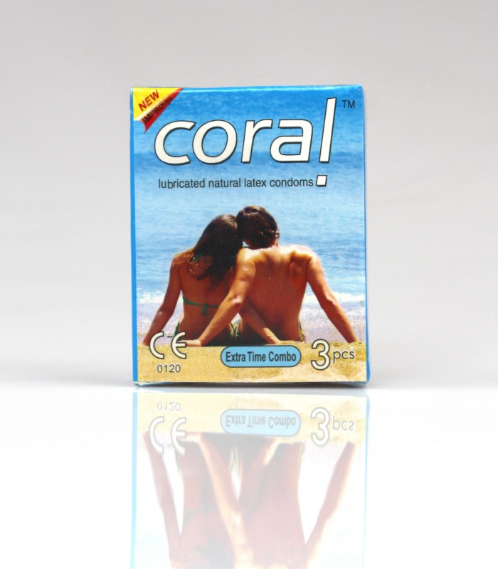 Coral – Extra Time Combo Lubricated Natural Latex Condom For Men | Single Pack – 3pcs | Malaysia