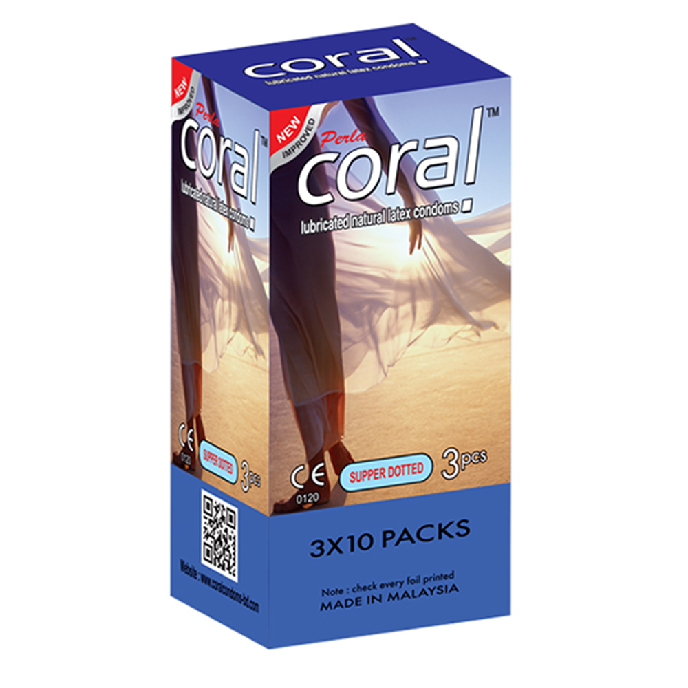 Coral – Super Dotted Lubricated Natural Latex Condom | Full Box – 3×10=30pcs