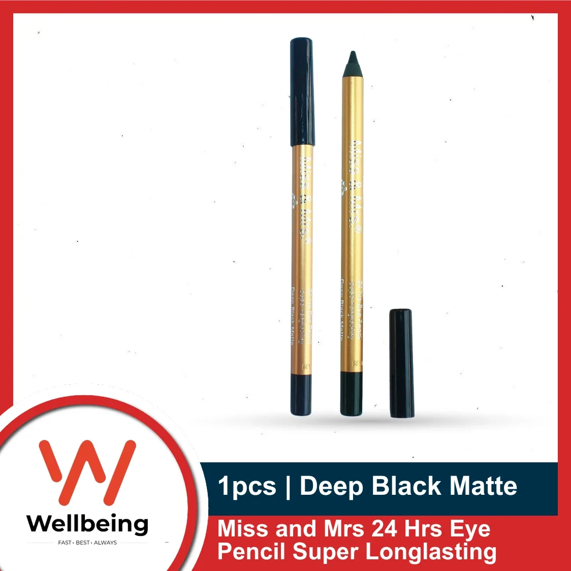 1pcs Miss and Mrs 24 Hrs Eye Pencil Super Longlasting (Deep Black Matte)