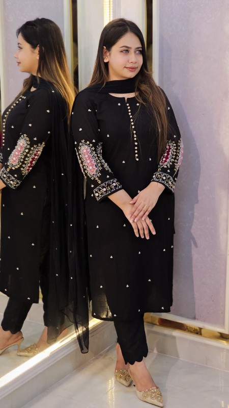 Embroidery Three Piece For Ladies