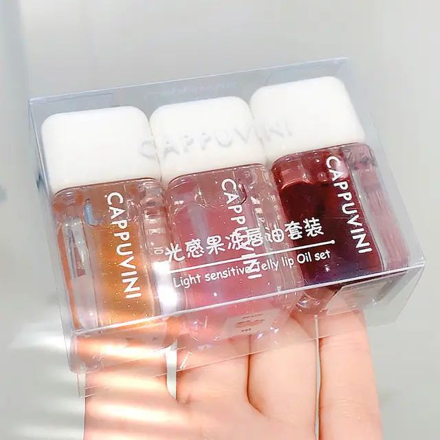 Cappuvini 3pcs Light Sensitive Jelly Lip Oil Set Lip Care