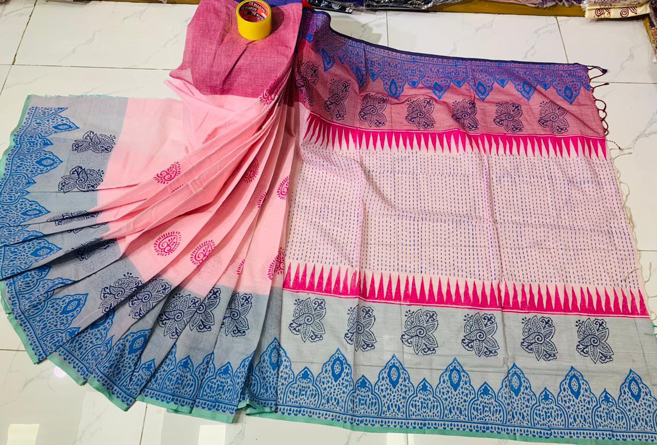 Cotton block print saree